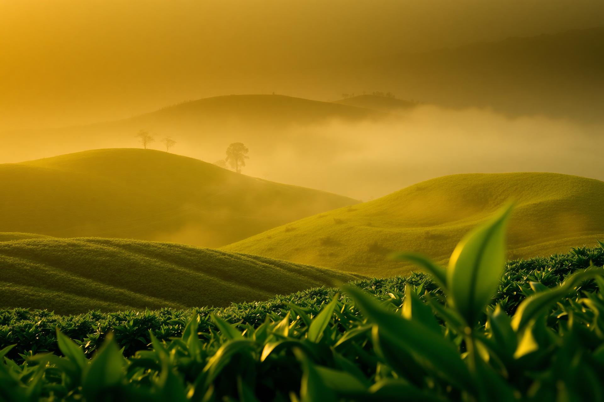 Sri Lankan tea estate at sunrise